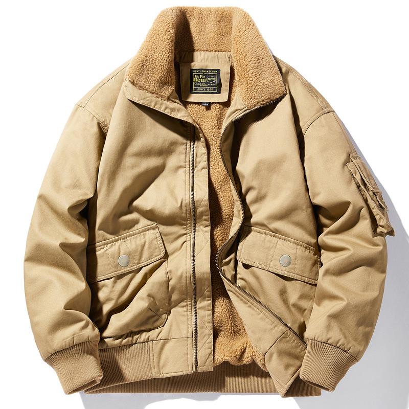 Thickened Velvet Padded Jacket Men's Washed Casual Padded Jacket Large Size Loose Tooling Pilot Padded Jacket