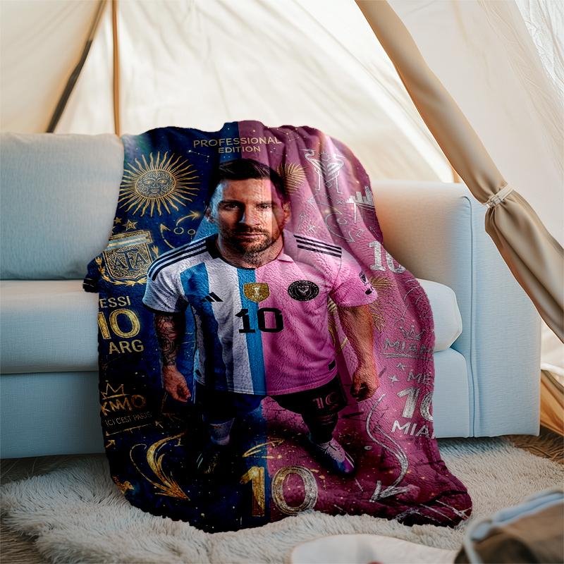 Messi 10th Anniversary Print Flannel Blanket, Soft Warm Lightweight Throw Blanket for living Room,Sofa Bed Camping office