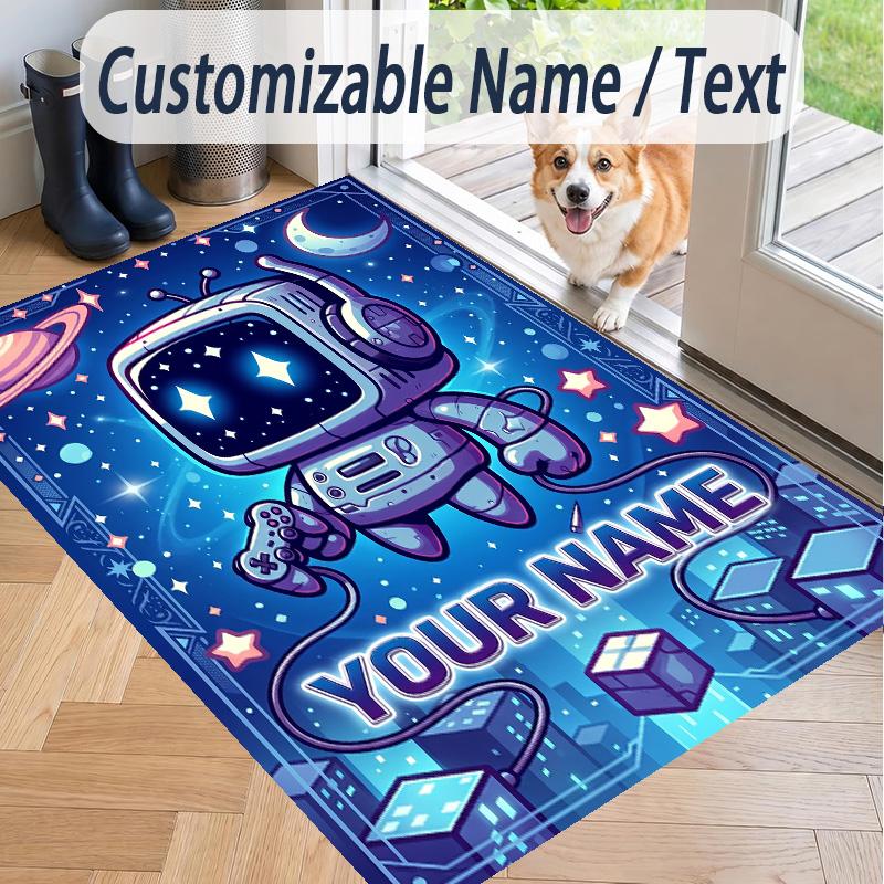 Custom Text Astro Bot Pattern Floor Rug Soft Indoor Carpet Mat Living Room Bedroom
