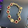 Fan Home/F Home Medusa Head Labyrinth Thick Chain Bracelet Women's Brass Gold-plated Red Zircon Stud Earrings