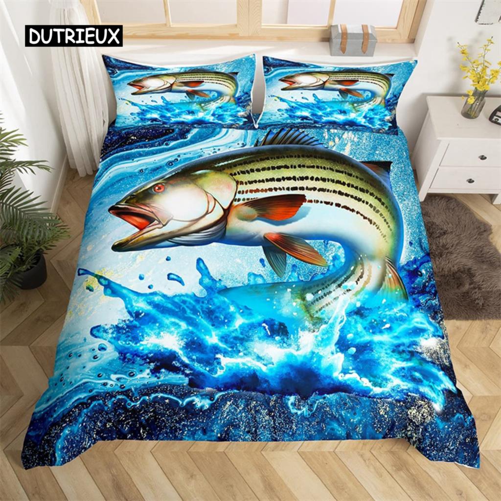 Пододеяльник с изображением рыбы-меч «Марлин» Kawaii Marine Life, комплект постельного белья из микрофибры, тема океана, большая рыба-щука, пододеяльник для односпальной кровати, двуспальная кровать