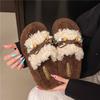 Корейские женские тапочки на толстой подошве и с пушистой отделкой, для ношения в 2025 году, новые осенне-зимние хлопковые тапочки мягкой подошвой и в сочетающейся расцветке