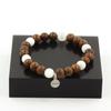 Stones and Minerals. Selenite Beads Bracelet from Morocco + Wood 8 Mm. Made In France.