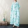 Новое хлопковое винтажное платье с цветочным принтом больших размеров с короткими рукавами для женщин, повседневное свободное длинное летнее платье макси