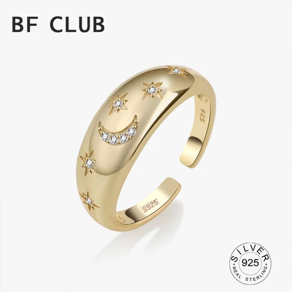BFCLUB Silver Color Rings For Women Men Geometric Simple Moon Star Shape Personality Adjustable Anilos Party Gifts Accessories