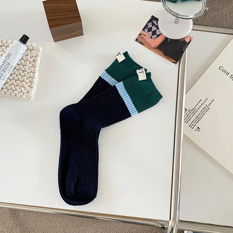 Fashionable and Versatile Contrast Colored Socks Women's High Top Pile Up Socks Korean Version of Spring/summer Cotton Socks