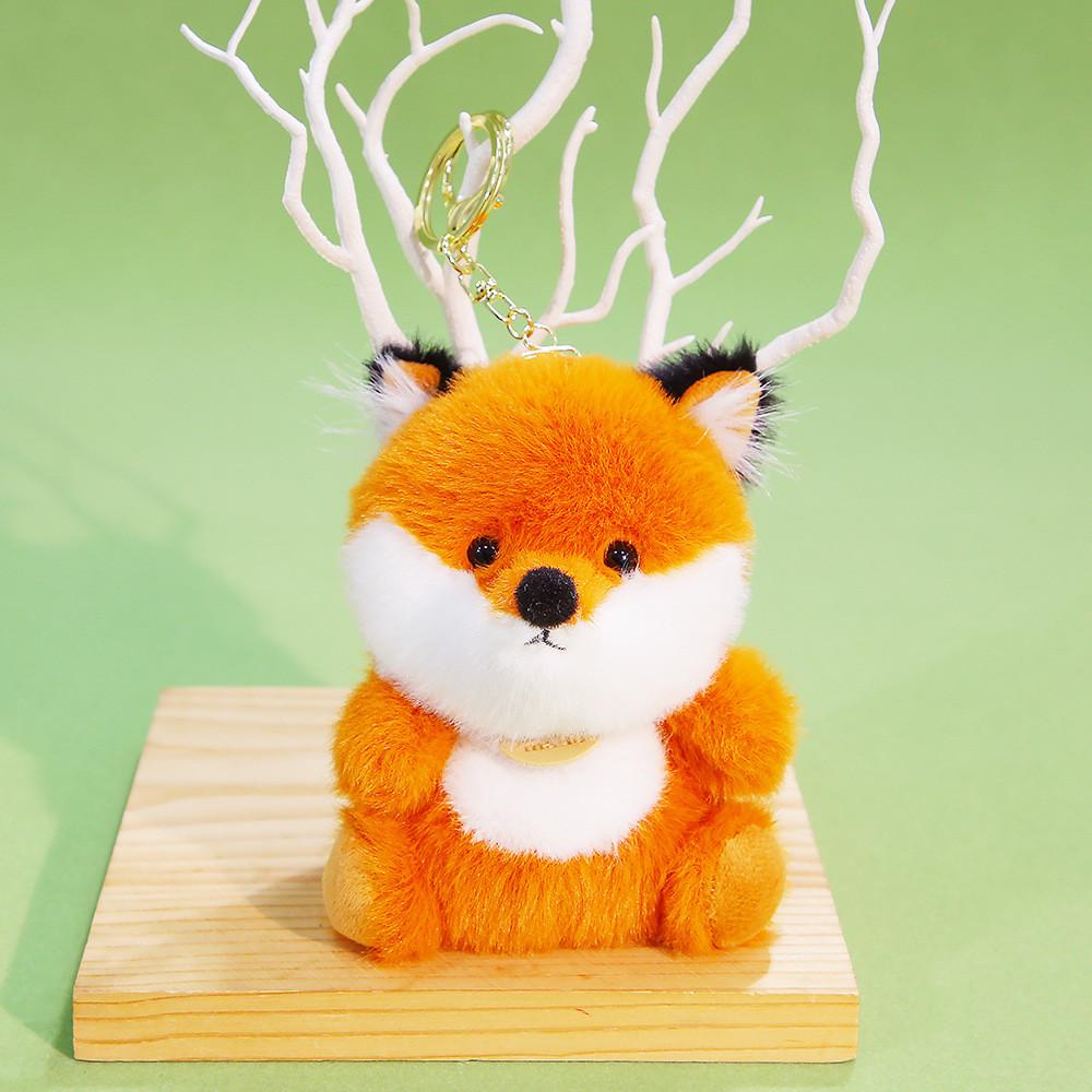 Cute Animal Fox Plush Doll Keychain With Polyester Filling Kids Backpack Pendant