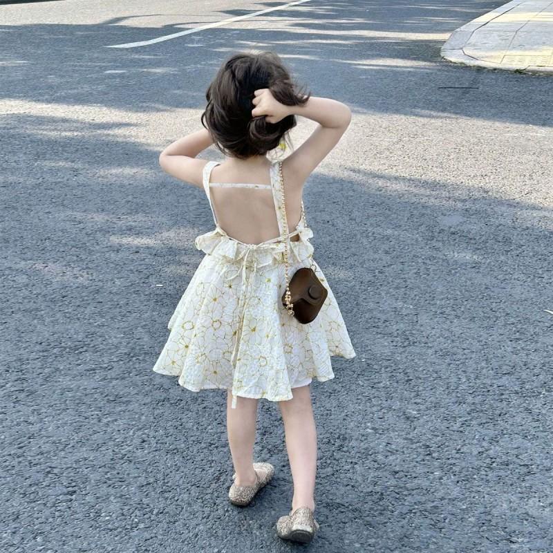 Girls Sleeveless Dress Kids Princess Floral Backless Toddler 2-8 Years Old