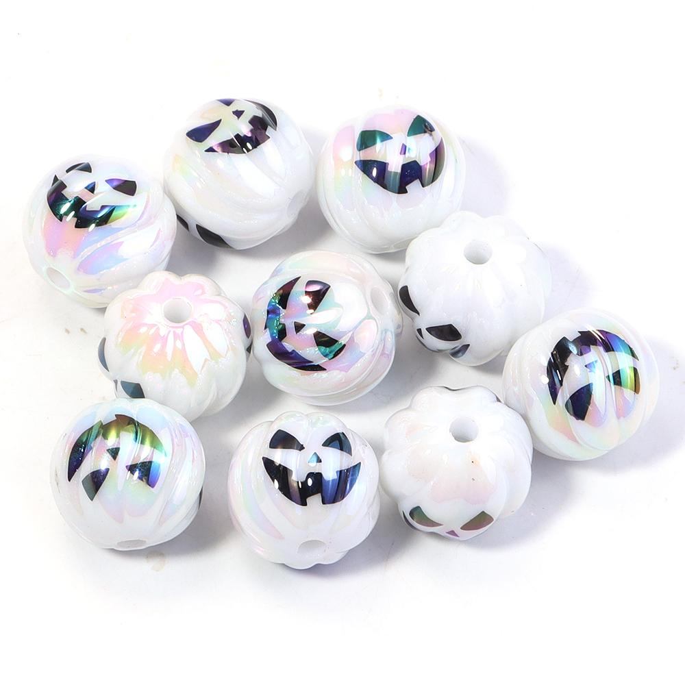 10pcs/lot Halloween Series Printed Beads Colorful Loose Round Heart Shape Acrylic Beads For DIY Charms Bracelet Necklace Jewelry