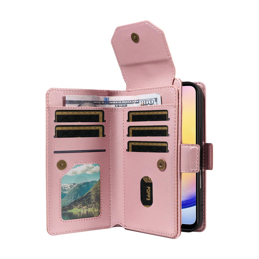 For Samsung Galaxy A25 5G (Global) Case with Multi-Card Holder and Strap PU Leather Phone Cover Stand