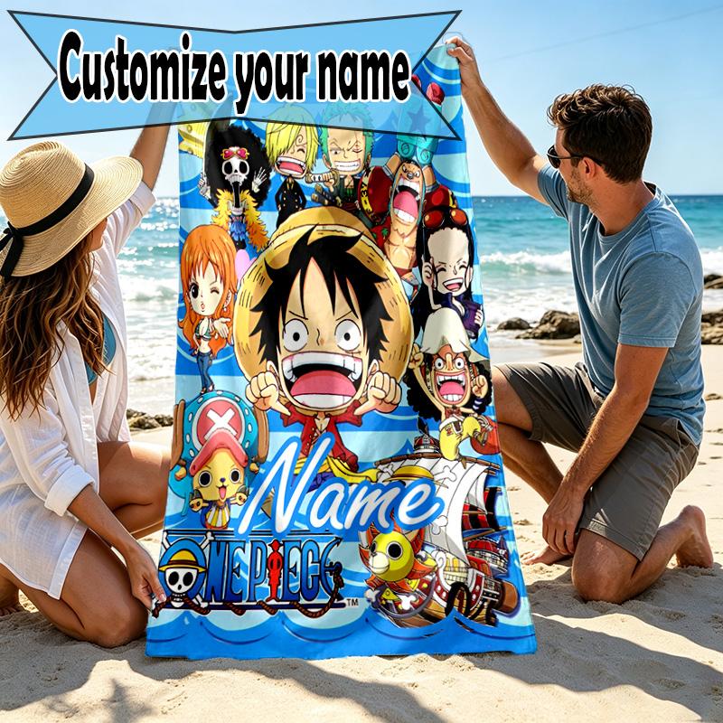 Custom Name Personalized One Piece Print Beach Towel, for Trip Camping Beach Party Home Decor, Birthday Gift for Family & Friends