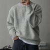 Мужской однотонный вязаный свитер с круглым вырезом - Теплый, плотный и универсальный для весны и осени