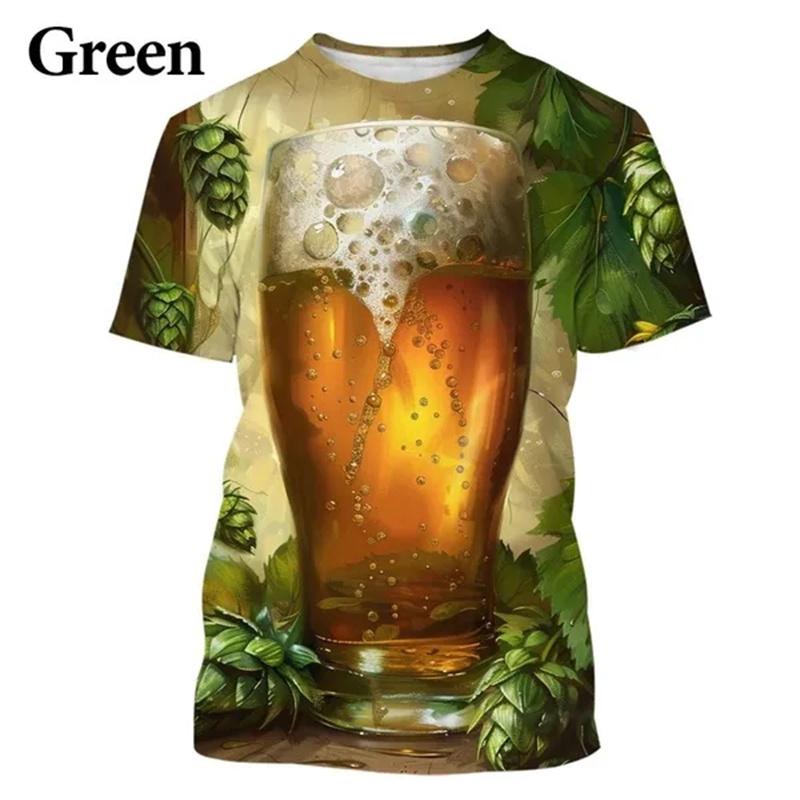 Мужская классическая футболка с принтом пива на 3D-принтере, малиновые летние футболки Harajuku с круглым вырезом и короткими рукавами