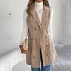 Autumn Winter Women's Corduroy Vest Solid Color Double-breasted Long Corduroy Vest Slim-fit Sleeveless Vest