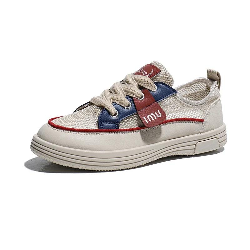 Мода 2025 Обувь Женская Смешанные цвета Сетка Женские Вулканизированные Туфли Уличная Дышащая Женская Обувь Кроссовки На шнуровке Низкий каблук Повседневная обувь