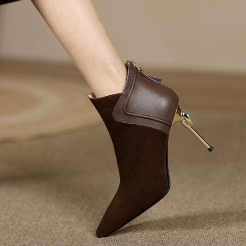 AJGS Зимние черные женские ботильоны из искусственной замши со стразами, элегантные короткие сапоги с острым носком и высокими каблуками-шпильками