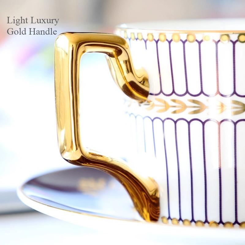 Кофейные чашки и блюдца из тонкого костяного фарфора, 270 мл, красиво глазурованные, с золотой отделкой, чайная чашка с ручкой, керамические кофейные чашки с золотой ложкой