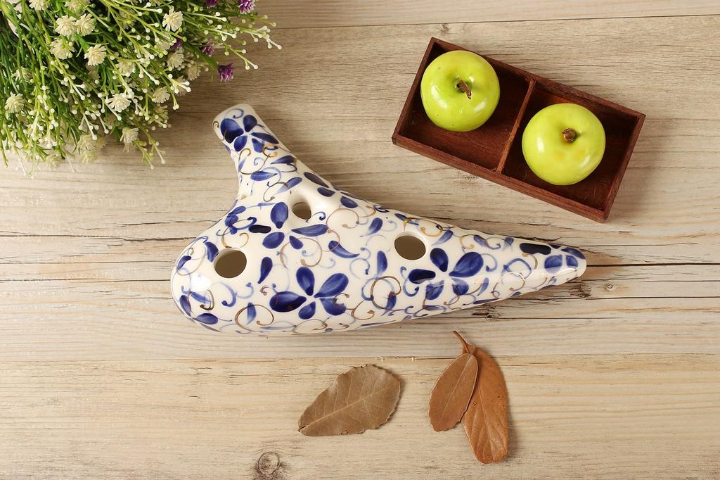 TNG Ocarina музыкальный инструмент роскошная одинарная окарина Wind Wind глазурованная отделка синий цветочный фарфор [альт/до/AC/12 отверстий/белый и синий]