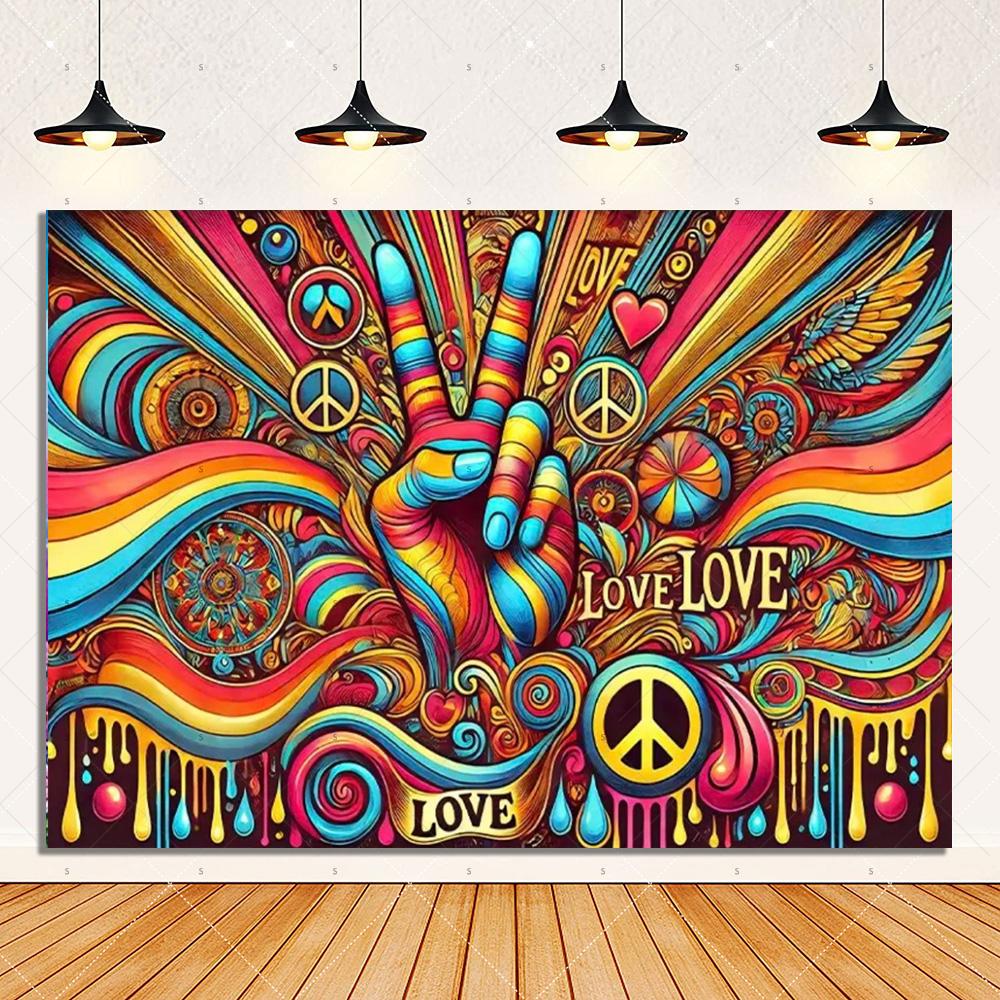 Colorful Hippie Bus Background Banner Bohemian Style Theme Backdrop Supplies Love And Peace Party Decorations Photography Props