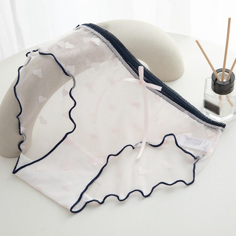 Женские летние трусы принцессы в стиле кавай для девочек, милые кружевные прозрачные хлопковые трусики с внутренней промежностью, сексуальное тонкое дышащее нижнее белье для девочек