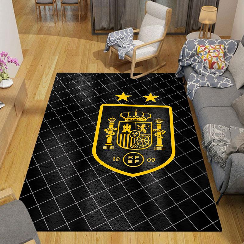 Spain Art Flannel Printed Carpet, Home Sofa Decoration for Living Room & Bedroom, Non‑Slip Play Flannel Floor Mat for Game Room