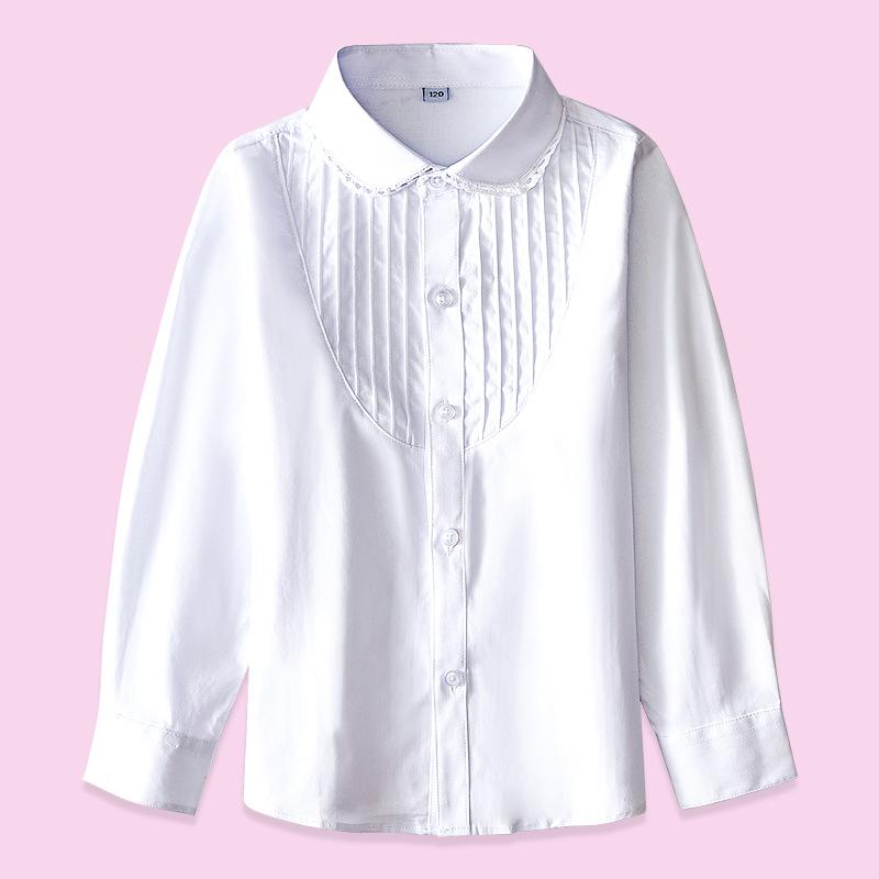 Spring Autumn Baby Toddler Teenage Girls White Blouse Long Sleeve School Uniform Girl Cotton Shirt Kids Tops 6 8 10 12 14 Years