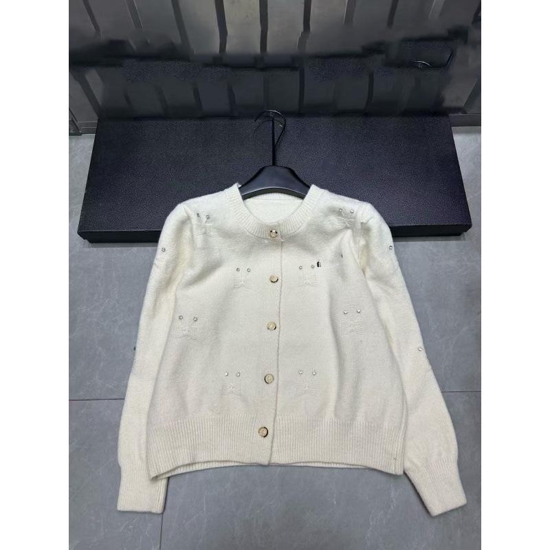 miu25 Fall/Winter 3D Rhinestone Embroidered Knit Cardigan - Age-Reducing, Versatile, Round Neck, Single-Breasted Top