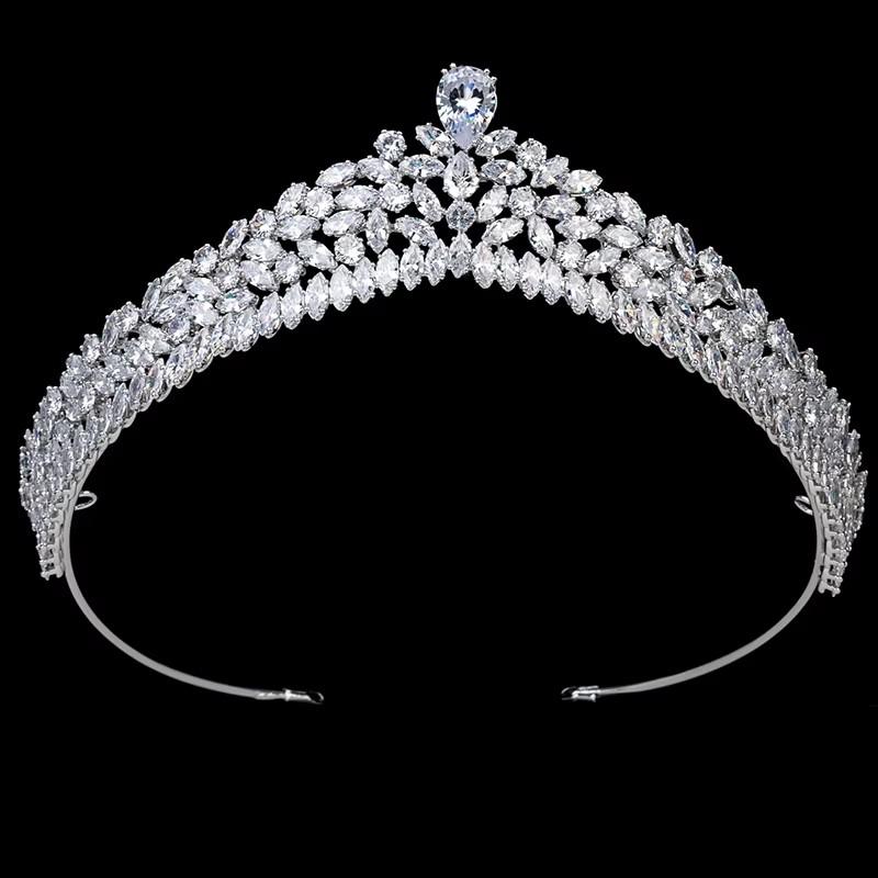 Свадебная тиара Дизайн Корона Принцессы BC4968 с кубическим цирконием 3A+ Zircon в форме капли воды Свадебные аксессуары для волос Корона для женщин
