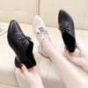Microfiber Leather Shoes Woman Mid Heels Women Casual Shoe Korea Style Block Heel Slip On Footware for Office Lady Beige BLACK