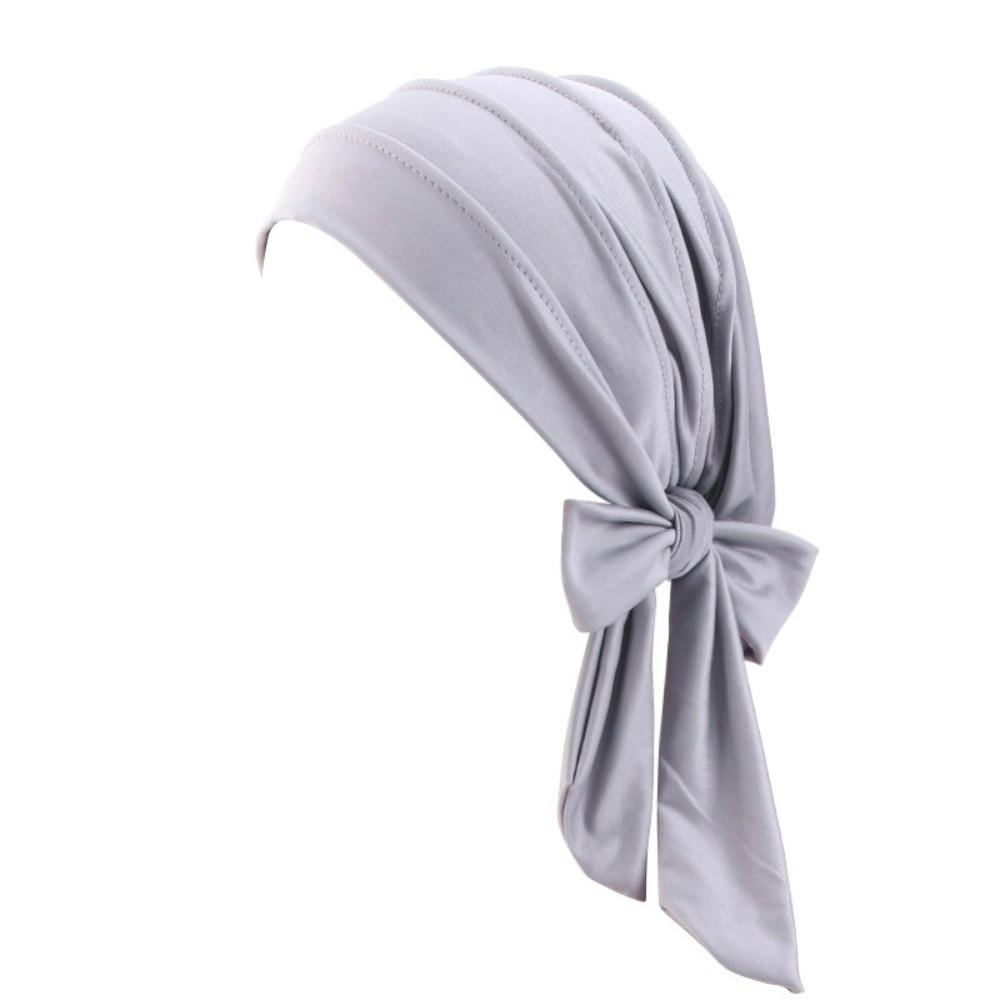 Lightweight Solid Color Headscarf Hat Breathable Stretch Hijab Long Tail Pre-Tied Inner Hat Daily