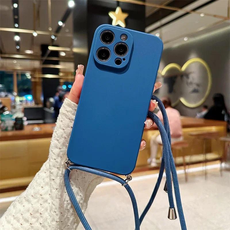 Чехол для телефона с ремешком через плечо, конфетного цвета, для iPhone 17 Air 16 16E 15 14 13 12 11 Pro Max Plus, силиконовый, мягкий ТПУ, задняя крышка