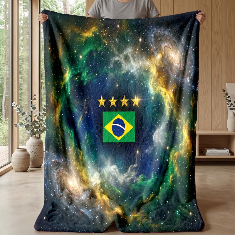 Brazil Football Printed Flannel Blanket Skin Friendly Warm Decorative Throw for Indoor Couch Bed Daily Use