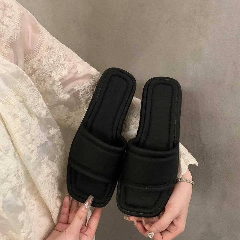 Модные модные шлепанцы на платформе для женщин на лето, новые, с квадратным носком, с открытым носком, на мягкой подошве, нескользящие, износостойкие, на плоской подошве