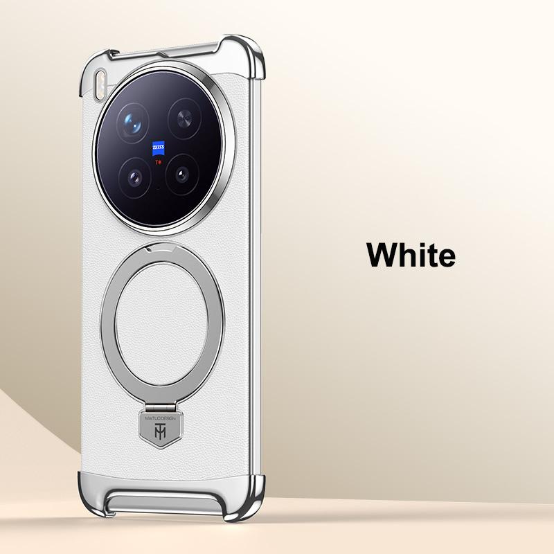 Для Vivo X300 и Vivo X300 Pro Чехол Magsafe Безрамочный Веганская Кожа Авиационный Алюминиевый Сплав Подставка Покрытие