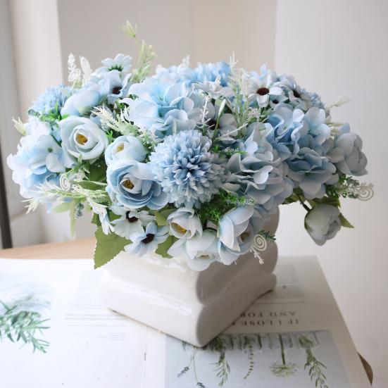 Artificial Flowers Bunch Realistic Faux Silk Flowers Long-Lasting Hydrangea Rose Fake Flowers for Vase Flower Arrangement Home Decor Wedding