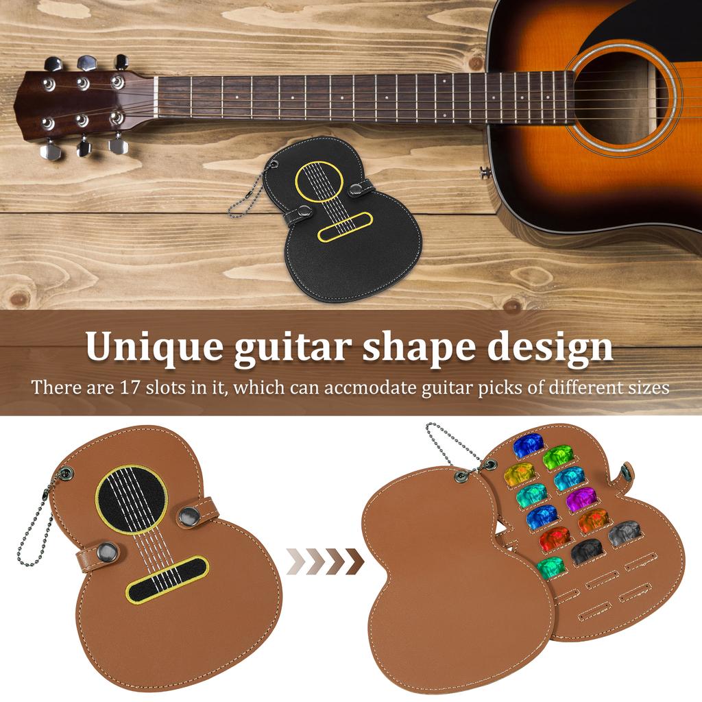 2Pcs Leather Guitar Pick Bag Guitar Shape Plectrum Storage Bag with 17 Slot for Guitar Player and Music Lover Guitar Accessories
