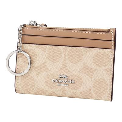 Coach Кошелек FCW870 CW870 песочно-серый фирменный брелок для ключей из холста с покрытием Mini Skinny ID Case (Чехол для монет) Женская [Товар Outlet] [Бренд] [Товар]