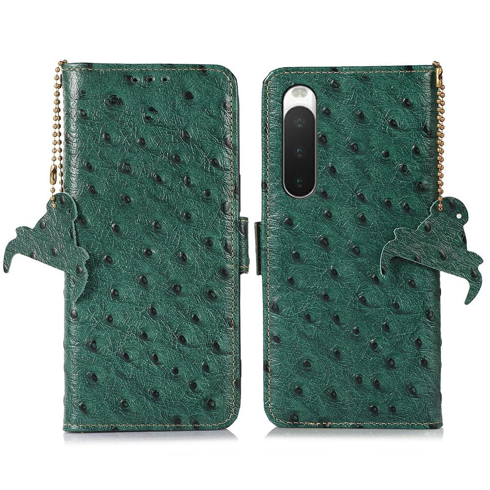 For Sony Xperia 10 IV 5G Case RFID Blocking Genuine Cow Leather Phone Case Ostrich Texture