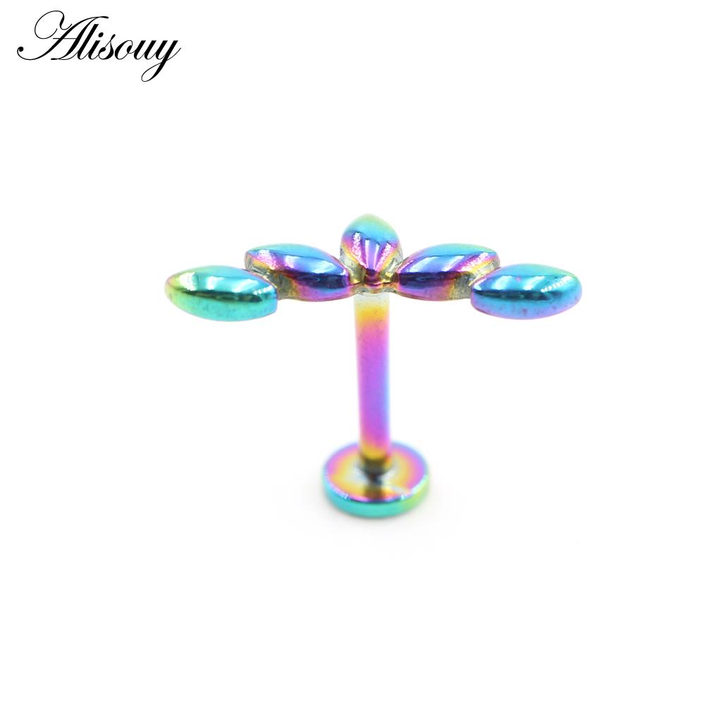 Alisouy 1PC Нержавеющая сталь Собака Следы Лист 16G Tragus Helix Bar Лабрет Губное кольцо Хрящ Ухо Серьги Пирсинг Украшения для тела