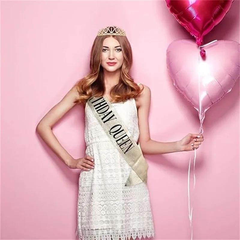Bling Rhinestone Crystal Crown Birthday Anniversary Decoration Happy 18 21 30 40 50th Satin Sash Party Supplies