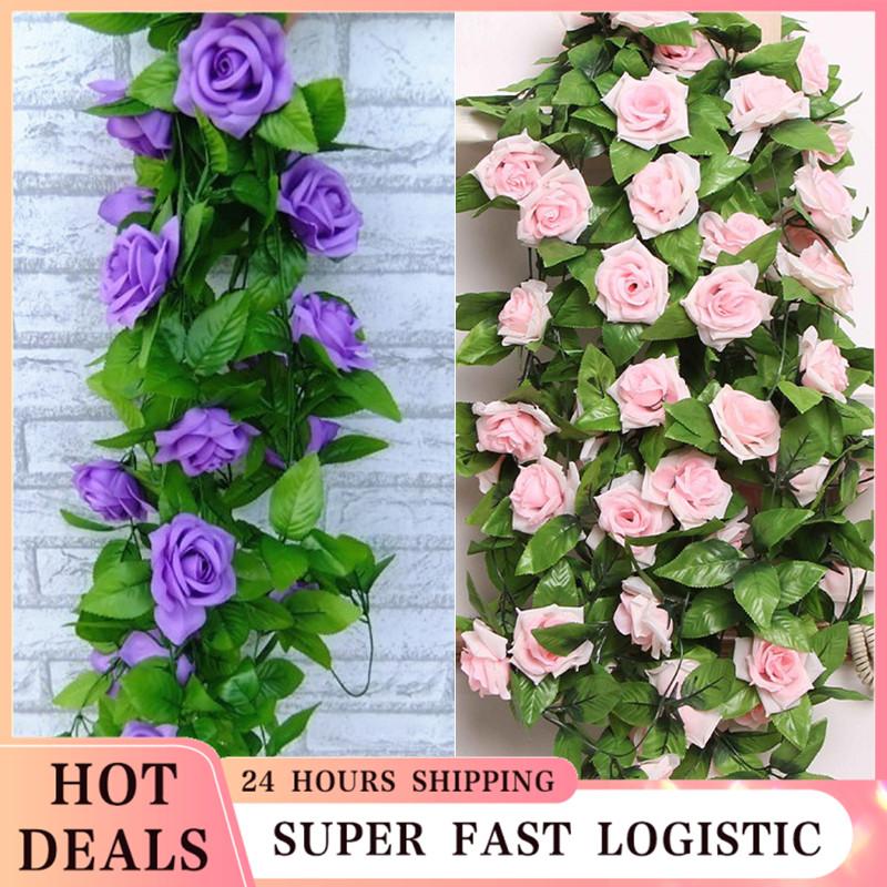 240 см искусственный цветок ротанга поддельное растение виноградная лоза украшение настенные розы домашний декор аксессуары свадебный декоративный венок