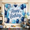 Party Backdrop Happy Birthday Birthday Blue Silver Photo Booth Background Front Door Decor