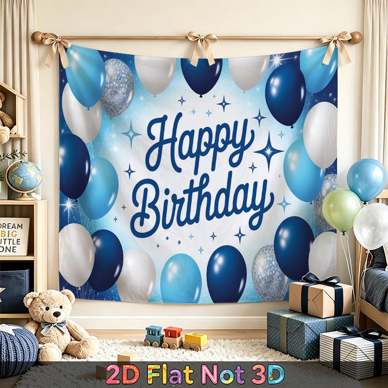 Party Backdrop Happy Birthday Birthday Blue Silver Photo Booth Background Front Door Decor