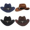Ковбойская шляпа в стиле вестерн для мужчин и женщин с широкими полями, солнцезащитная фетровая шляпа для пляжа, шерстяная фетровая шляпа для ковбойши с регулируемым ремешком