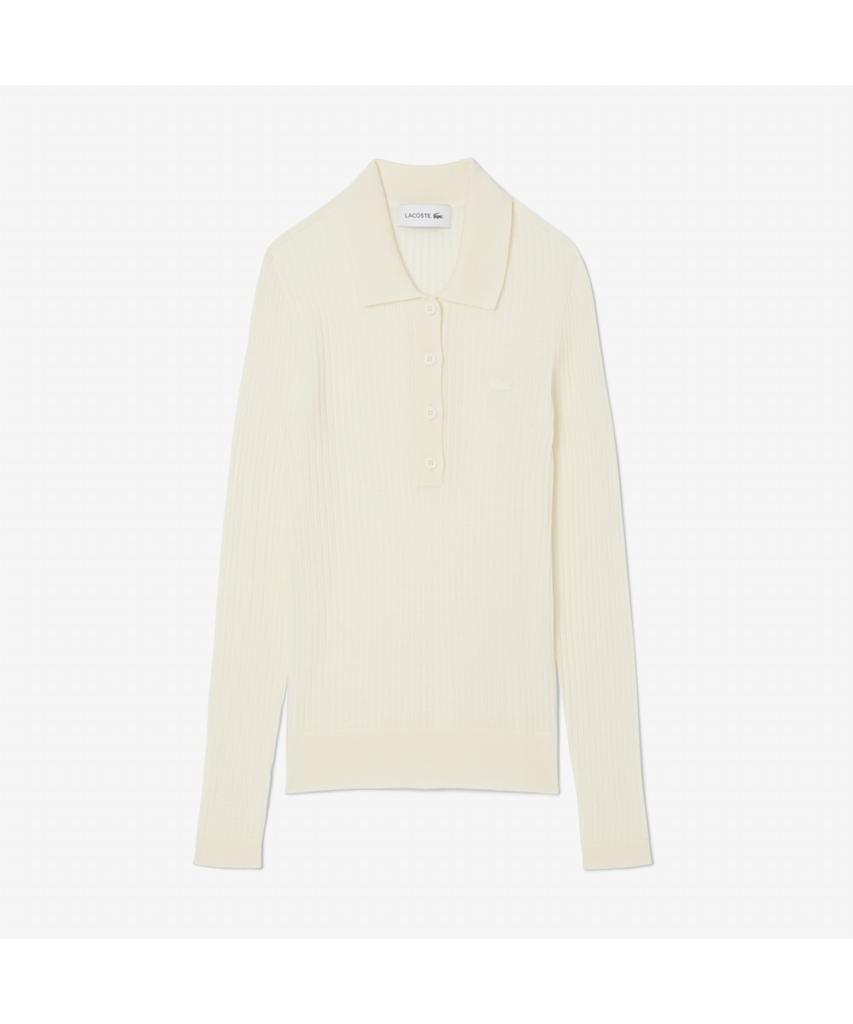 LACOSTE Women'S Ribbed Long Sleeve Polo Sweater Af4006-55N 70V