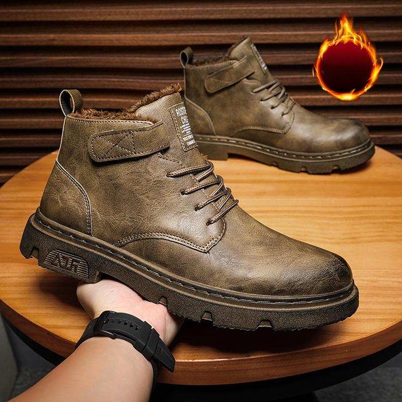 Зимние мужские сапоги Artin Boots Теплые ковбойские сапоги средней высоты с круглым носком Модные хлопковые мужские сапоги Утолщенные кожаные туфли в стиле ретро