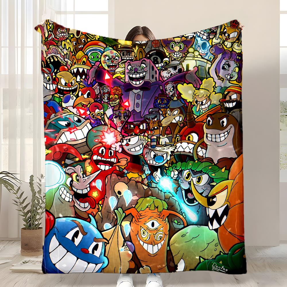 Classic Cute Game C-Cuphead Throw Kid-Friendly Flannel Throw Blanket Soft Warm Anti-Static Washable All Season
