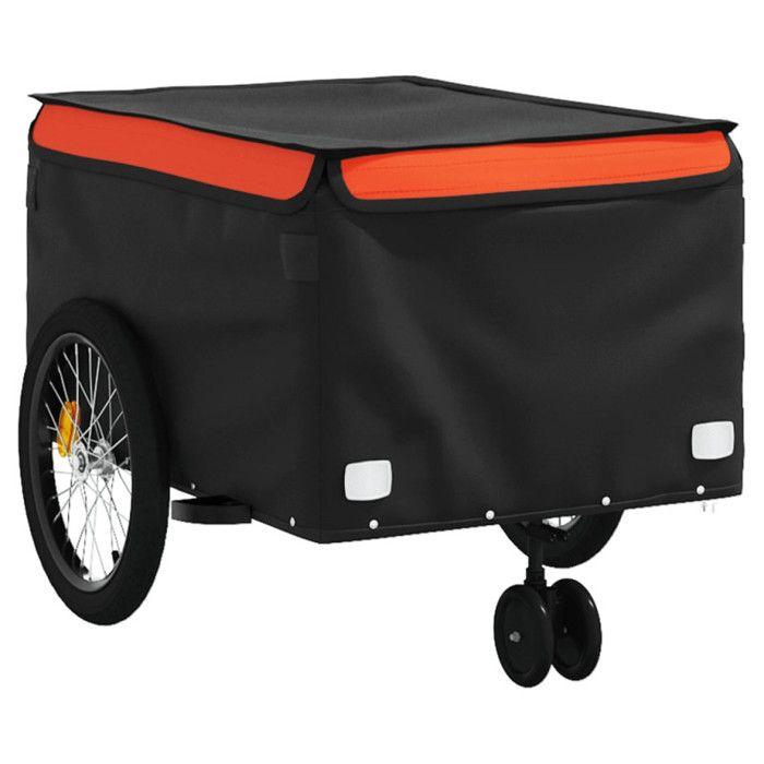 VidaXL Remorque de Vélo, Chariot de Transport avec Barre d'Attelage, Remorque de Bicyclette avec Drapeau pour Bagage, Noir 94110