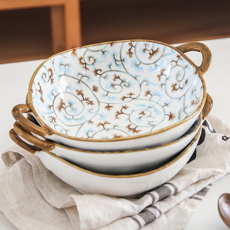 7,5-дюймовая керамическая миска с ручкой, кухонная термостойкая миска для супа с лапшой, японская салатница, миска для сервировки пасты и рагу