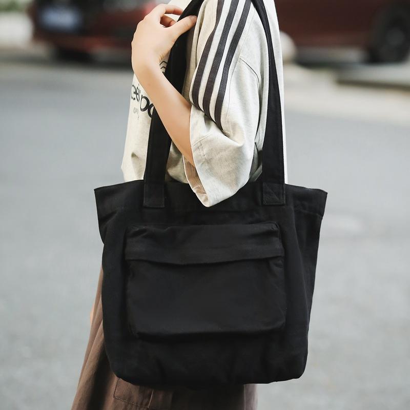 Tote Bag Women's Solid Color Large Capacity Shoulder Bag Student Canvas Underarm Bag